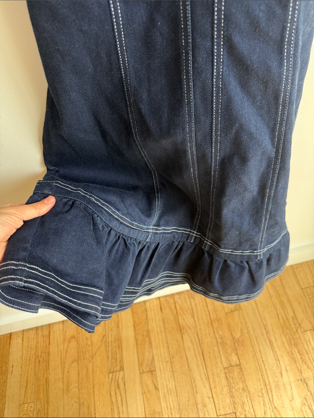 Pilero Anthropologie Halter Deep-V Saemed Open-Back Blue Denim Dress Sz Medium - Picture 3 of 7